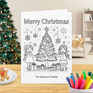 Kinderen Vakantie Kleurplaat Boom Prettig Kerstfee Kaart