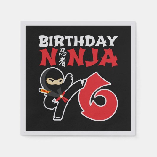 Kinderen van Birthday Ninja - 6 jaar oud partijthe Servet (Voorkant)