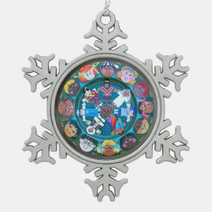 Kinderen van de wereld tin sneeuwvlok ornament