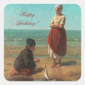 Kinderen van de zee, Jozef Israels Vierkante Sticker (Voorkant)