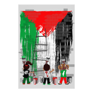 Kinderen van Gaza schilderen Palestijnse vlag Foto Afdruk