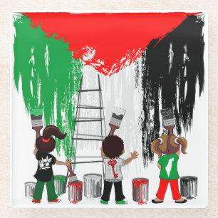 Kinderen van Gaza schilderen Palestijnse vlag Glazen Onderzetter