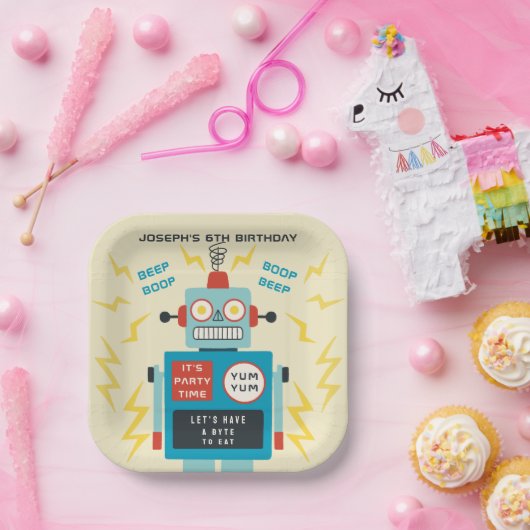 Kinderen Verjaardag Antiek Robot Papieren Bordje (Feest)