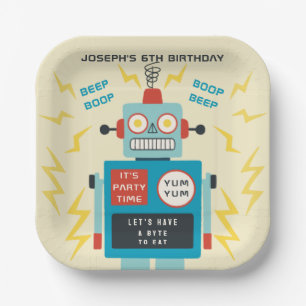 Kinderen Verjaardag Antiek Robot Papieren Bordje