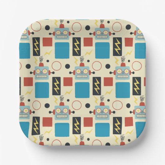 Kinderen Verjaardag Antiek robotpatroon Papieren Bordje (Voorkant)