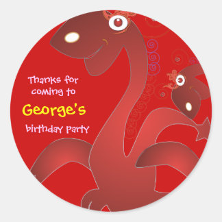 Kinderen Verjaardag Dank u Stickers: Red Dragons Ronde Sticker
