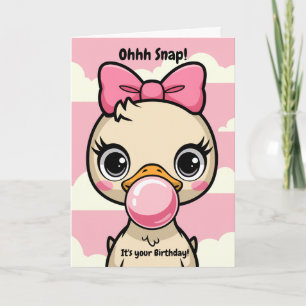 Kinderen Verjaardag Eend met Roze Bow blow Bubble  Kaart