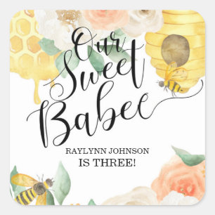 Kinderen Verjaardag, Honey Bee, Bee thema Papier B Vierkante Sticker