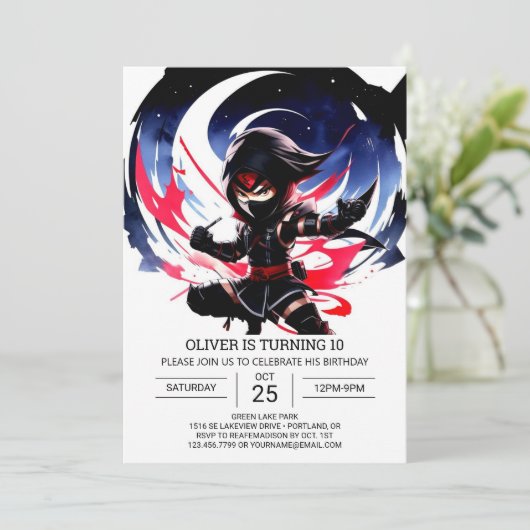 Kinderen verjaardag Shuriken Ninja Avontuur Kaart (Staand voorkant)