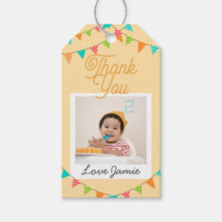 Kinderen Verjaardag Slinger Aangepaste Foto Bedank Cadeaulabel
