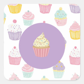 Kinderen verjaardagsfeestje cupcake pastel patroon vierkante sticker