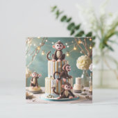 KINDEREN VERJAARDAGSTAART MET SCHATTIGE APEN KAART (Staand voorkant)