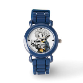 Kinderen verstelbare bezel RVS zwart horloge