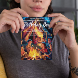 Kinderen verzameld rond kampvuur uitnodiging verja