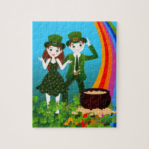 Kinderen vieren St. Patrick's Day met de groene Legpuzzel