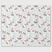 Kinderen Vintage Vliegtuig Verjaardagsfeestje Cadeaupapier (Vlak)