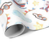 Kinderen Vintage Vliegtuig Verjaardagsfeestje Cadeaupapier (Rol Hoek)