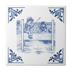  Kinderen Vist Kinder Delfts Blauw & Wit Tegeltje