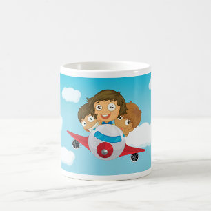Kinderen Vliegend Vliegtuig Cartooneske Fun Aviati Koffiemok