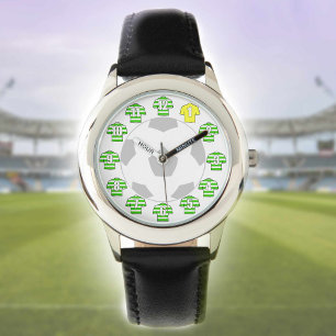 Kinderen Voetbal Horloge - met groene gestreepte s