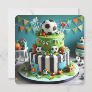 Kinderen Voetbal Versierde Verjaardagstaart Verjaa Kaart