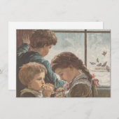 Kinderen Vogels Venster Kerstmis Blank Afdrukbaar Feestdagenkaart (Voorkant / Achterkant)