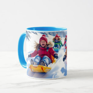 Kinderen vrolijk sleeën winter plezier mok