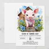 Kinderen Waterverf Barnyard Pig Verjaardag Kaart (Voorkant / Achterkant)