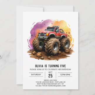 Kinderen Waterverf Monster Truck Verjaardag Kaart