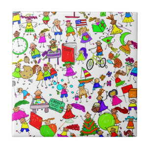 Kinderen zijn een geweldige Cute Cartoon Stick Fig Tegeltje
