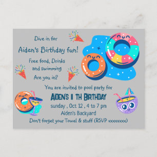 Kinderen zwembadfeest verjaardag briefkaart
