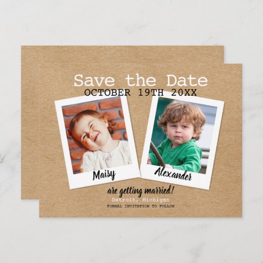 Kinderfoto's Bewaar de Datum Boho Rustiek Aankondigingskaart (Voorkant / Achterkant)