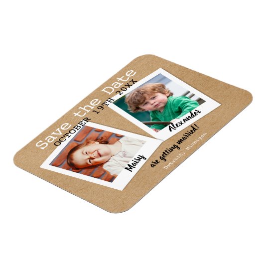 Kinderfoto's Rustieke Kraft Save the Date Boho Magneet (Linkerzijde)
