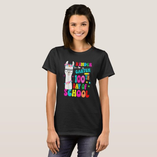 Kindergarten 100 Days Smarter No Prob Llama Teache T-shirt (Voorkant volledig)