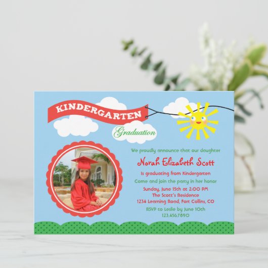 Kindergarten Afstuderen Fotouitnodiging Kaart (Staand voorkant)