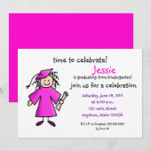 Kindergarten Afstuderen Invite-Girl, Roze Kaart (Voorkant / Achterkant)