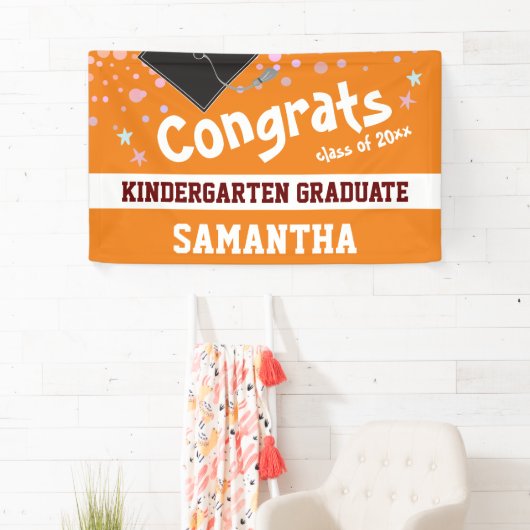 Kindergarten Afstuderen Oranje Confetti Foto Spandoek (Insitu)