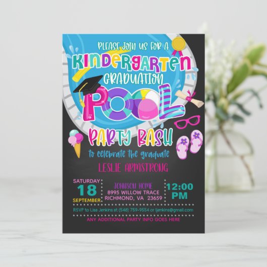 Kindergarten Afstuderen Pool Party - Girl Blk Kaart (Staand voorkant)