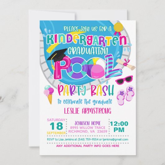 Kindergarten Afstuderen Pool Party - Girl W Kaart (Voorkant)