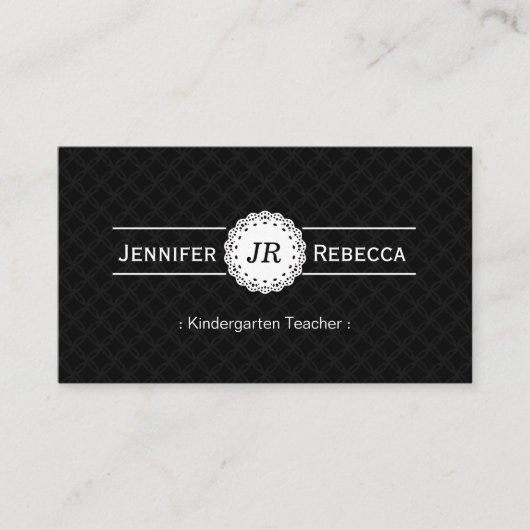 Kindergarten Leraar - Modern Monogram Black Visitekaartje (Voorkant)