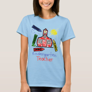 Kindergarten Leraar T Shirt - Schoolhouse & Crayon
