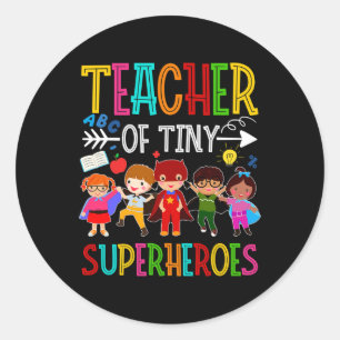 Kindergarten Prek Leraar Kleine Superhelden Terug Ronde Sticker