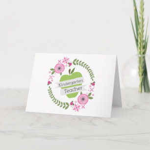 Kindergarten Teacher Green Apple Floral Wreath Feestdagen Kaart