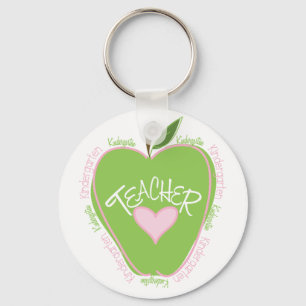 Kindergarten Teacher Pink en Green Apple Sleutelhanger
