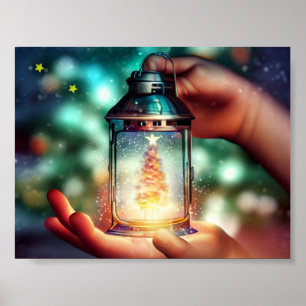 Kinderhanden die een kerstlantern vasthouden poster
