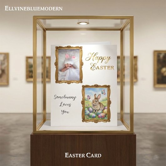 Kinderhandschrift Foto Pasen Vintage Gouden Lijste Kaart
