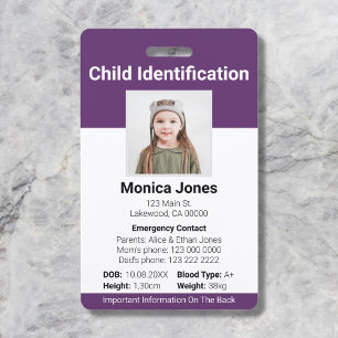 Kinderidentificatie Foto Paars Badge