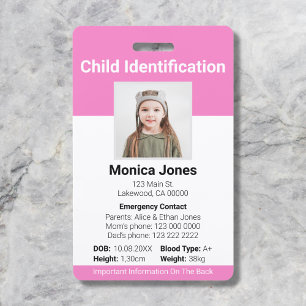 Kinderidentificatie Foto Zachte Roze Badge