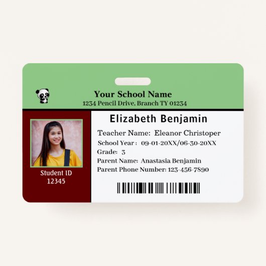 Kinderidentiteitskaart Student School Badge (Voorkant)