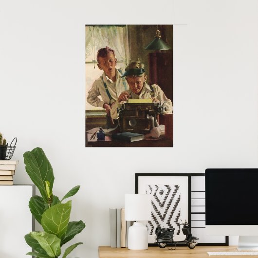  Kinderjongen Krantenjournalisten, schrijver Poster (Thuiskantoor)